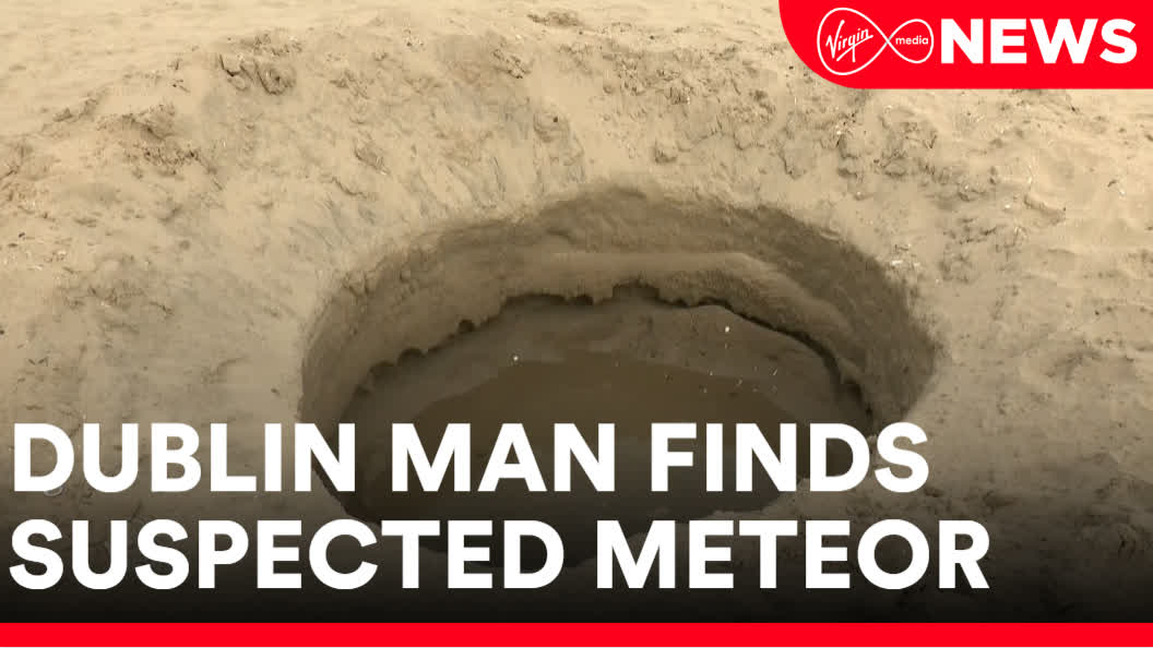 #WATCH A strange discovery on a North Dublin beach has caused a big stir and it came about after one man, walking on the beach, noticed a large crater in the sand and a rock which he suspects crashed to earth from space @Hanelizaa reports ⤵️ #VMNews