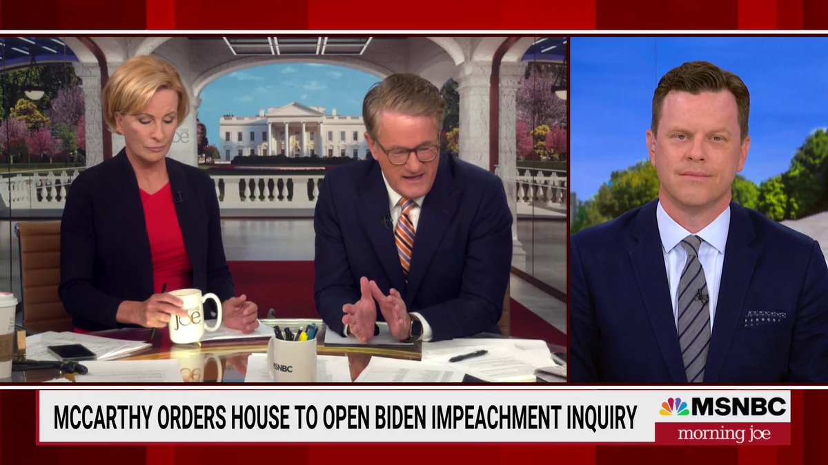 "Speaker McCarthy saying, 'We're doing this because the admin may have helped their own family.' Does he think everybody's stupid?" —JoeNBC questions impeachment inquiry motives, citing Trump's family 'business dealings' that they 'cashed in on right after the presidency.'