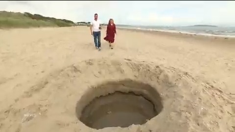 #WATCH A mysterious hole on a beach has caused a stir in North Dublin. A local astronomy enthusiast is hoping the crater in Portmarnock, could be the aftermath of a cosmic event. @Hanelizaa reports ⤵️ #VMNews