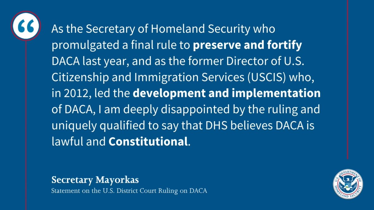 My statement on the U.S. District Court Ruling on #DACA โคต๏ธ