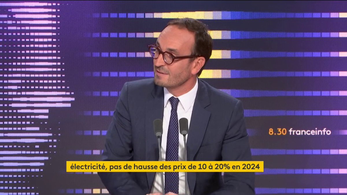 Prix de l'électricité : "Nous connaîtrons l'évolution des prix en décembre, pas avant. L'engagement que nous avons pris, c'est que, si évolution à la hausse il y a, elle n'ira pas au-delà de 10%", confirme Thomas Cazenave, ministre délégué aux Comptes publics.