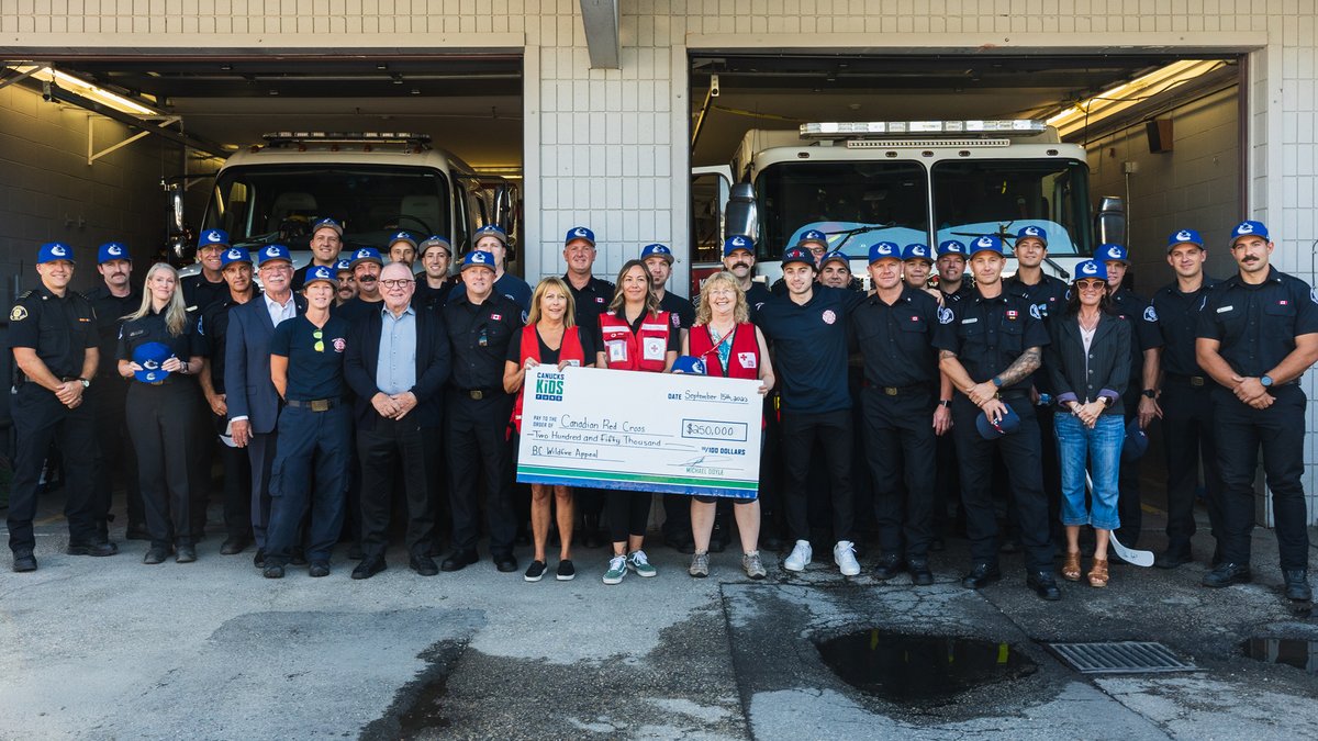 Canucks Captain Quinn Hughes and team executives visited the West Kelowna Fire Department to show appreciation for their extraordinary efforts to protect their community. Thanks to #Canucks fans’ bids during the Wildfire auction, topped up by team ownership and the Canucks For Kids Fund Fund, we're proud to announce a contribution of $250,000 to the Canadian Red Cross BC Wildfire Appeal. DETAILS |