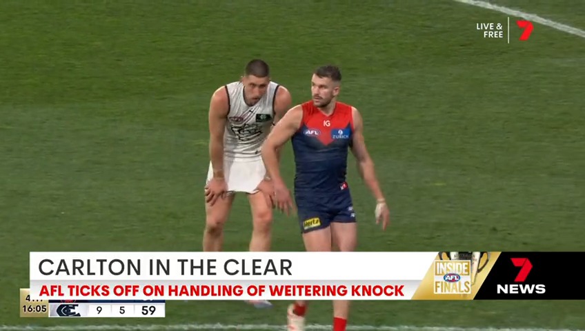 BREAKING: the AFL has ticked off on Carlton’s handling of Jacob Weitering on Friday night. Tom Browne has the exclusive details after the Carlton star was left unsteady on his feet from a big knock. #7AFL #7NEWS