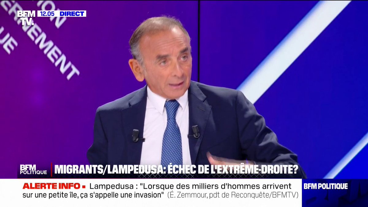 💬 Lampedusa: "Lorsque des milliers d'hommes arrivent sur une petite île, ça s'appelle une invasion" ➡ Eric Zemmour, président de Reconquête