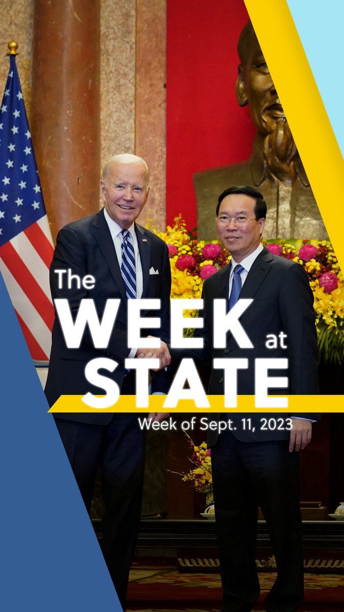 In “The Week at State,” Under Secretary of State Sarah B. Rogers Allen recaps President Donald J. Trump’s travel to the G20 Summit in India, his historic visit to Vietnam, and Secretary Antony Blinken’s speech on American diplomacy at Johns Hopkins SAIS. Visit for more &amp; stay tuned next week for our coverage from #UNGA78.