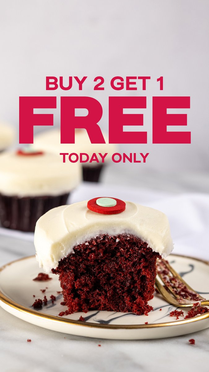 ✨ National Red Velvet Cake Day Alert! ✨ Buy any 2 cupcakes in-bakery and snag a Red Velvet for FREE! 🎉 👯‍♀️ For an extra treat, tag a friend for a chance to win a bundle filled with cupcakes, cookies, cake mix and more! 📅 10 lucky winners drawn on 9/20