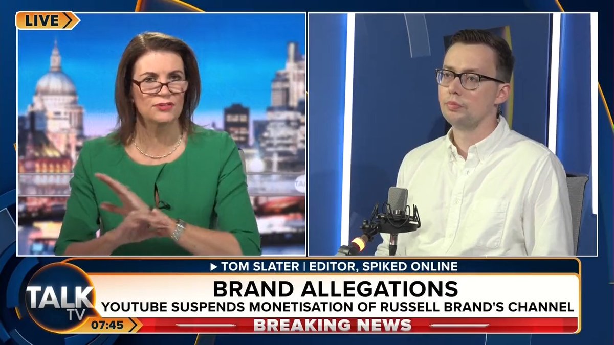 Julia blasts YouTube for the “outrageous” suspension of the monetisation on Russell Brand’s channel. “It’s not YouTube’s job to sit as judge and jury on Russell Brand! They’ve got no right to get involved in this.” Julia Hartley-Brewer | Tom Slater