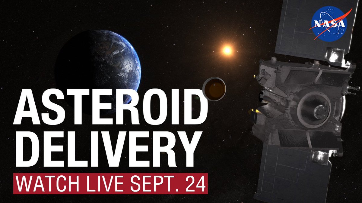 Our #OSIRISREx spacecraft is set to deliver NASA's first pristine asteroid sample on Sunday, Sept. 24. Watch live coverage of reentry and landing starting at 10am ET (1400 UTC): What else we have planned:
