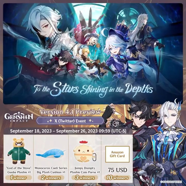 ✨Day 2✨ Version 4.1 Preview #GenshinImpact Twitter Event How to Participate: ① Follow Genshin Impact ② Retweet this post And you can instantly receive the event results! Event Rules: #FollowGenshinImpact