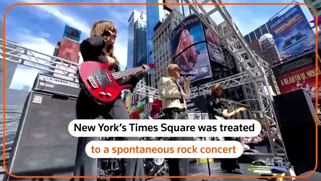 Italian rockers Maneskin talk fame as they shock fans with a spontaneous gig at New York City’s Times Square