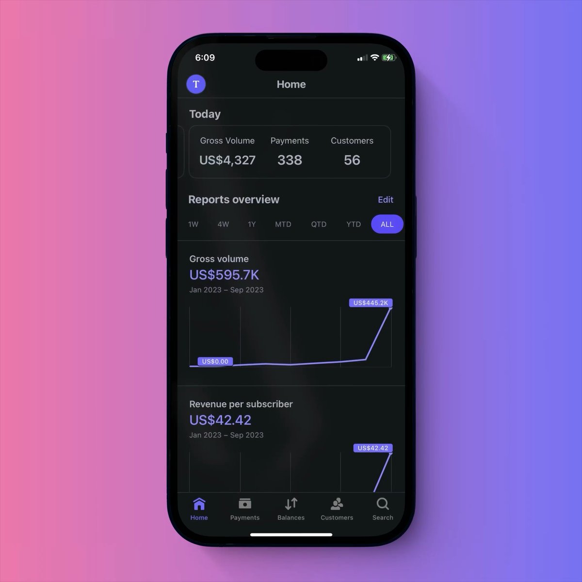 ๐ in the Stripe iOS app: dark mode.