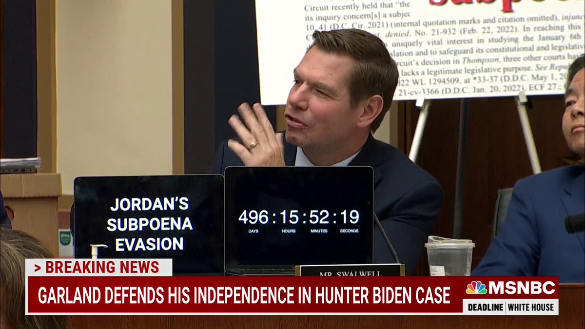 WATCH: Rep. Eric Swalwell calls out Rep. Jim Jordan at today’s House Judiciary Committee hearing after Jordan threatened to hold Attorney General Merrick Garland in contempt. “If we’re going to talk about contempt of Congress, let’s get real.”