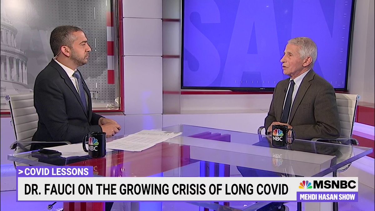“Clinical trials likely should have been done sooner.” On today's The Mehdi Hasan Show, I pressed Dr. Anthony Fauci on the slowness of our government to address what he calls the “serious problem” of Long COVID - and on Biden never mentioning it.