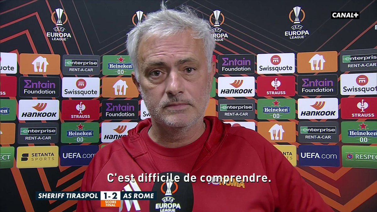 😬 La réaction de Mourinho après la blessure de Renato Sanches jeudi soir face au Sheriff Tiraspol 🗣️ "Renato Sanches est trop souvent incertain. On se fatigue à essayer de comprendre. Le Bayern n'a pas compris, le PSG non plus"