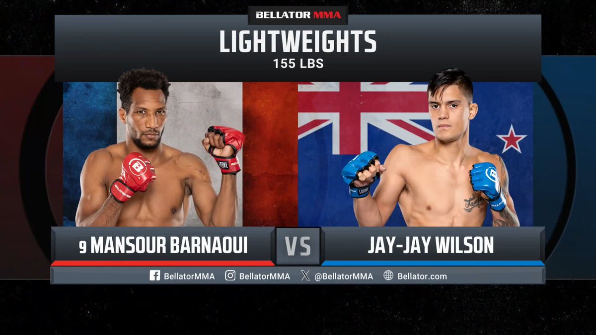 A 𝗠𝗢𝗡𝗦𝗧𝗘𝗥 clash at #BellatorDublin! Bellator MMA France's Mansour Barnaoui 🇫🇷 takes on Jay-Jay Wilson 🇳🇿 in a lightweight showdown! 📺 #Bellator299 Monster Energy Prelims 🇫🇷 RMC Sport 2 | 8:30pm CEST 🌎 Bellator MMA YouTube Channel ▶️