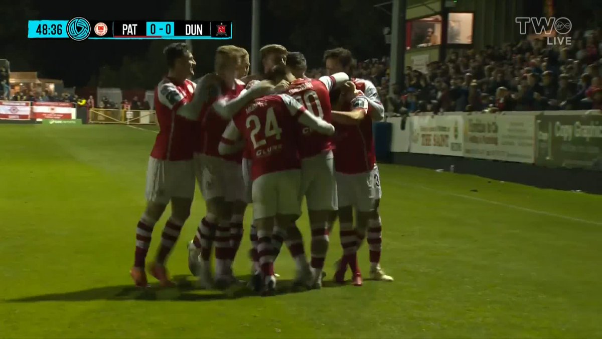 𝗟𝗢𝗡𝗘𝗥𝗚𝗔𝗡!!! 🔴⚪️ Brilliant goal by St Patrick's Athletic FC from back to front! The Saints lead in Inchicore! #PATDUN | #LOI