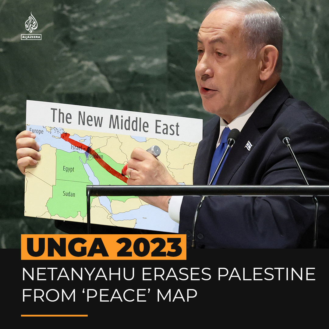 Israeli PM Benjamin Netanyahu has unveiled his version of a new Middle East to the UN General Assembly - erasing Palestine and touting a “corridor of peace” with Arab states ⤵️