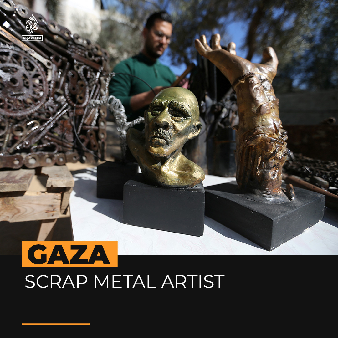 This artist repurposes abandoned scrap metal and tools into art pieces that represent the lives of young Palestinians in Gaza 🔩