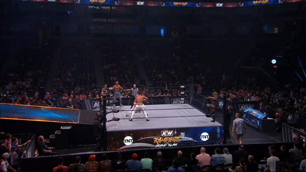 HOOK with the hot tag to Orange Cassidy! (What a cool sentence!) Watch #AEWRampage #AEWGrandSlam ON TNT! Kris Statlander | HOOK | Orange Cassidy | Anna Jay | Daddy Magic | ‘Cool Hand’ Angelo Parker | Jake Hager
