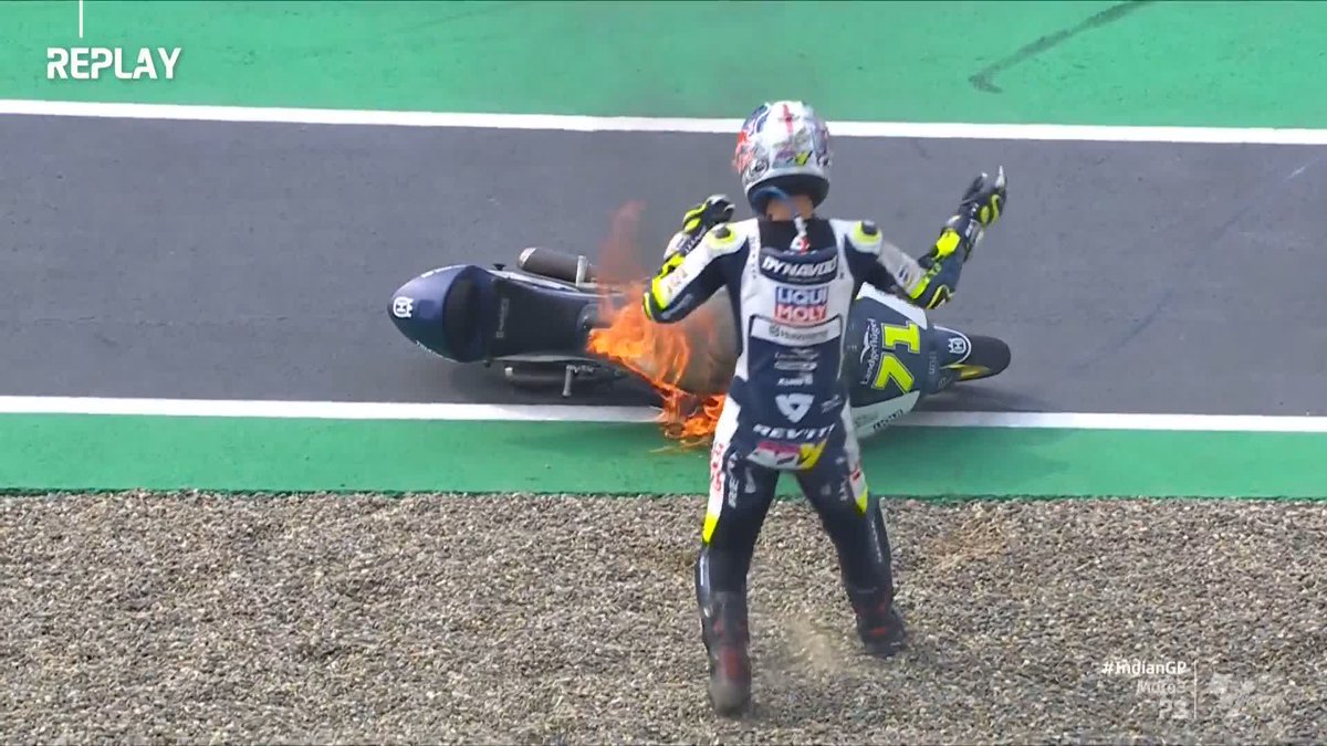 That's a big setback for the rider 2nd in the Championship! 💥 Ayumu Sasaki crashes and his bike has gone up in flames! 😱 #IndianGP 🇮🇳