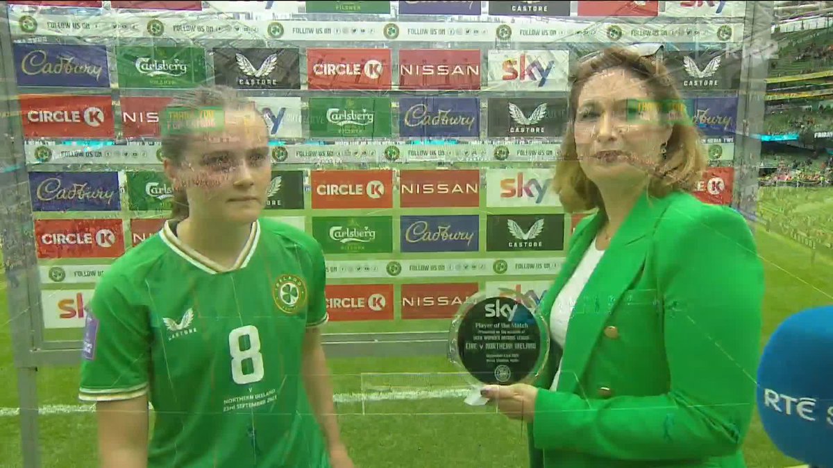 "I'm delighted to be back and nothing makes be prouder than playing for my country." Player of the match Tyler Toland speaks to Tony O'Donoghue after Ireland's 3-0 win over Northern Ireland in their UEFA Women's Nations League opener. #IRLWNT #COYGIG
