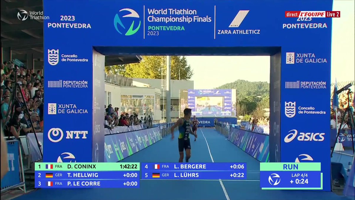 🇫🇷 Dorian Coninx devient champion du monde des World Triathlon Championship Finals ! Le Français s'impose devant Tim Hellwig, Pierre Le Corre et Leo Bergere 👏 #lequipeTRIATHLON