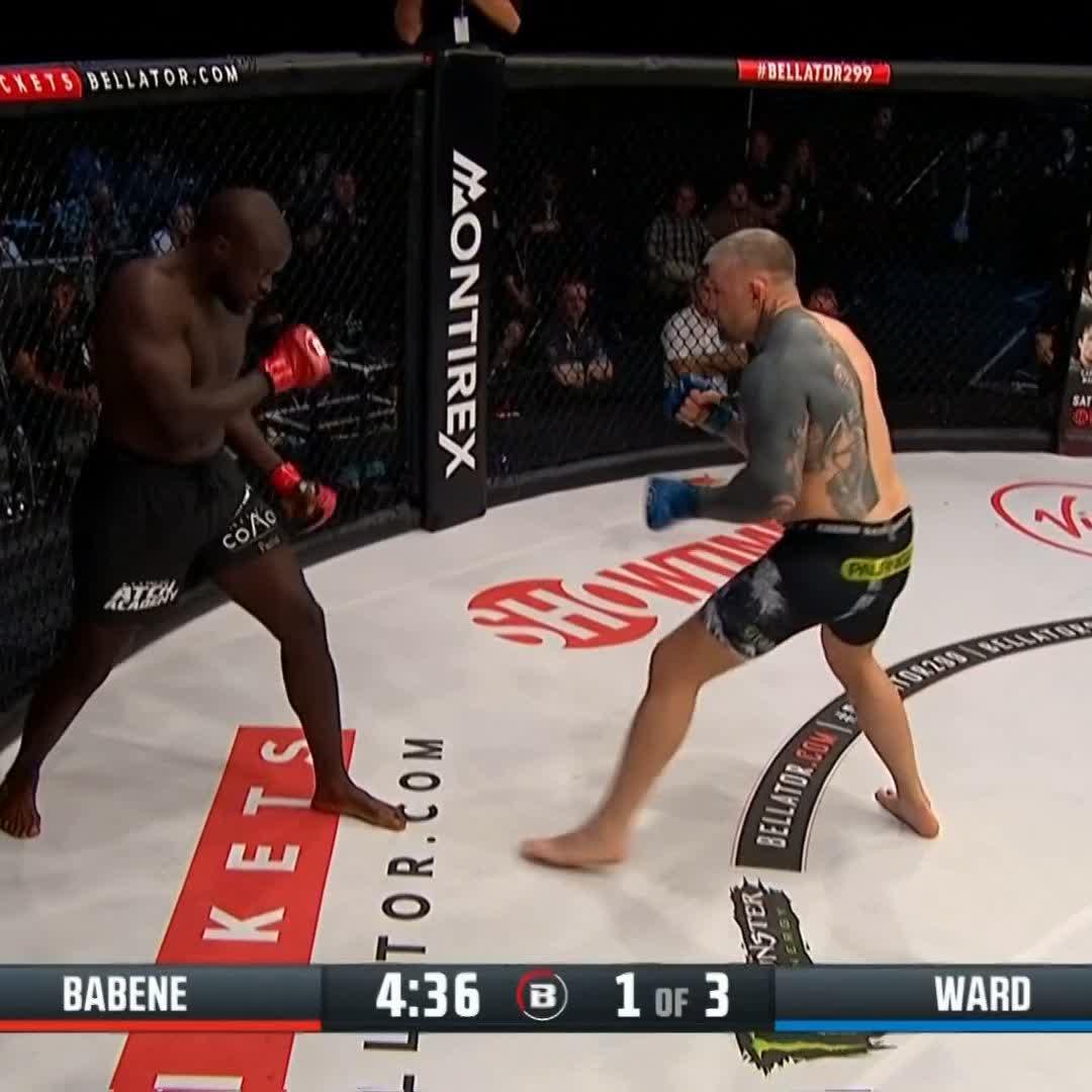 WHAT A FINISH! 👊💥 An explosive end to the fight as GregoryBladeBabene picks up his 5️⃣th Bellator stoppage. 👊 #Bellator299 Monster Energy Prelims 📺 LIVE NOW: 🌍 Find out how to watch:
