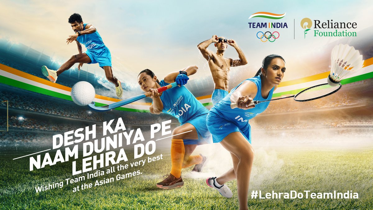 650+ Indian athletes. One passion. To make India proud at the Asian Games 2022. All the very best, #TeamIndia. 𝘿𝙚𝙨𝙝 𝙠𝙖 𝙣𝙖𝙖𝙢 𝙙𝙪𝙣𝙞𝙮𝙖 𝙥𝙚 𝙡𝙚𝙝𝙧𝙖 𝙙𝙤! 🇮🇳 Reliance Foundation Team India The 19th Asian Games Hangzhou Official | #LehraDoTeamIndia #WeAreTeamIndia #Cheer4India #IndiaAtAG22 #Hangzhou #HangzhouAsianGames #RelianceFoundation #RFSports #LetsPlay #AsianGames2022 #AsianGames