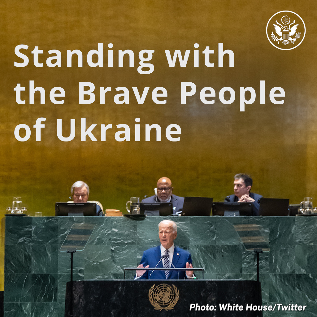 The United States, together with our allies and partners around the world, will continue to stand with the brave people of Ukraine as they defend their sovereignty and territorial integrity and their freedom.