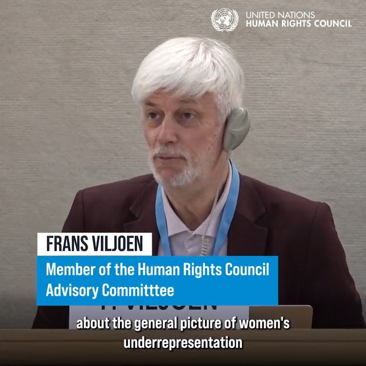 "#Women's inclusion deepens the democratic legitimacy of decision-making processes." United Nations Human Rights Council Advisory Committee member Frans Viljoen told #HRC54 that "unequal representation, in whatever forum, is discriminatory."