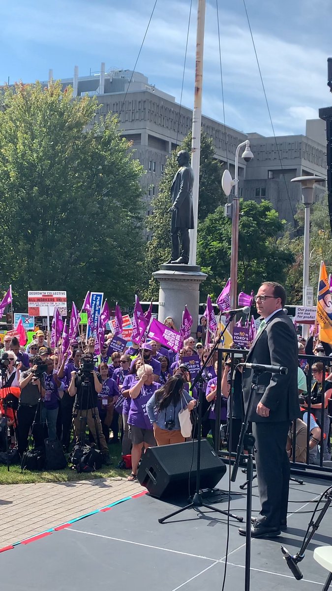 Massive crowd out at Queen's Park today demanding the Premier keep his hands off our public healthcare system. Thank you to everyone who is fighting to put patient care over private profits. #onpoli #patientsnotprofits