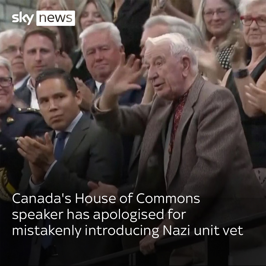 The speaker of Canada’s House of Commons apologised for praising a Nazi military veteran who fought in World War II. 98-year-old Yaroslav Hunka was given a standing ovation twice after he was introduced as a 'Ukrainian and Canadian hero' Full story 👉