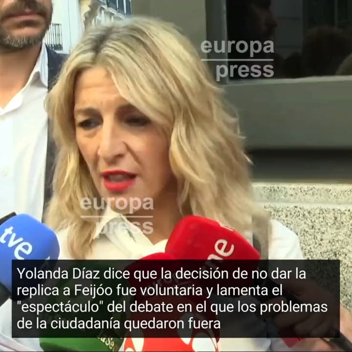 Yolanda Díaz lamenta que el debate de investidura haya sido "un espectáculo": "España ha visto quién es Feijóo, un señor que embarra la política, lo mejor que sabe hacer, y que miente permanentemente"