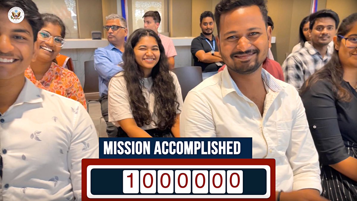 #Missionto1M accomplished! We are excited to announce that the U.S. Mission to India has reached and surpassed our goal to process one million visa applications in 2023! We will not stop here and continue our progress in coming months, to give as many Indian applicants the opportunity to travel to the United States.
