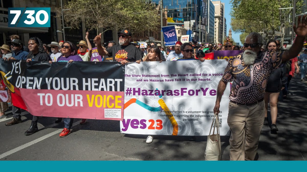 Some of Australia's newest citizens are campaigning for the Indigenous Voice. Members of South Australia's growing Hazara community say their experiences in Afghanistan give them an understanding of the frustrations and hopes of Australia's Indigenous people. #abc730