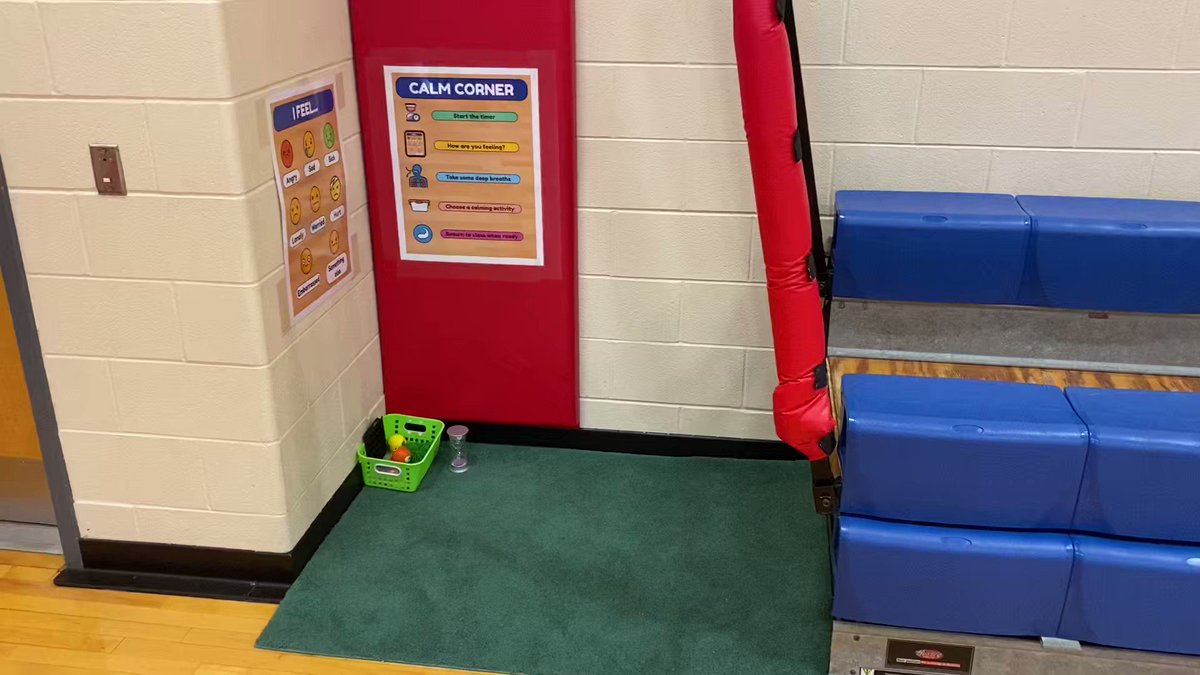Calming Corner - help students regulate their emotions by giving them a space to go and a routine to follow. Here’s a look at mine. #physed #SEL #emotionalregulation