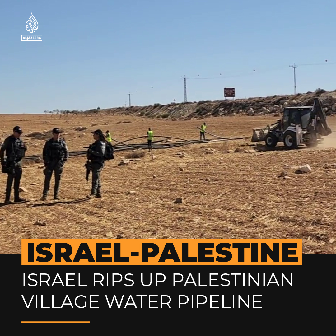 Israeli forces have ripped up a water pipeline supplying Palestinian villages in the South Hebron Hills. Civil rights group B’tselem says Israel doesn’t allow the communities access to the water grid and destroys alternate supply avenues ⤵️