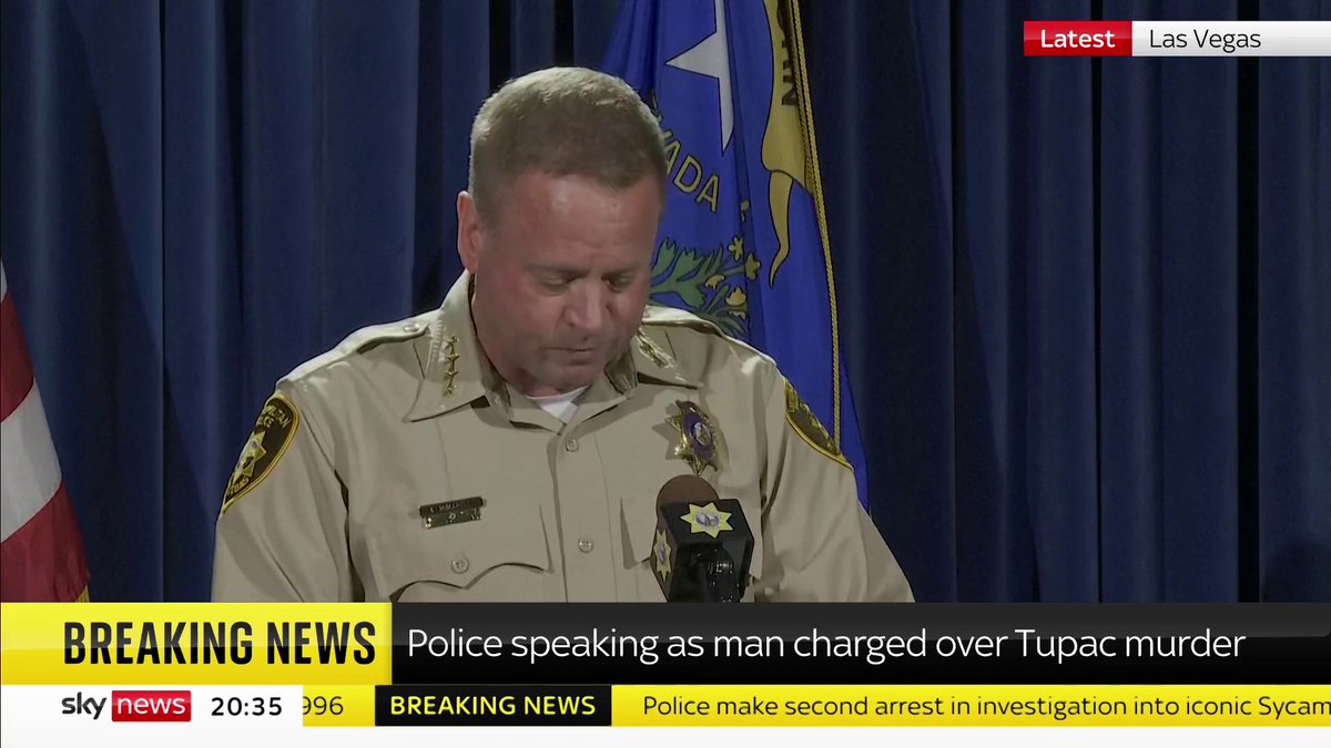 "For 27 years, the family of Tupac Shakur has been waiting for justice." Kevin McMahill, sheriff at Las Vegas Metropolitan Police Department, confirms that 60-year-old Duane "Keffe D" Davis has been arrested over the murder of Tupac Shakur. ๐บ Sky 501