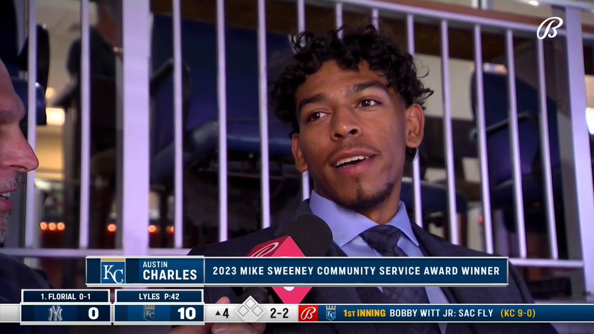 #Royals prospect Austin Charles on being honored with the 2023 Mike Sweeney Community Service Award: "Anytime your name is in the same category or same sentence as Mike Sweeney, it's a blessing. I'm excited to be hear, enjoying it."