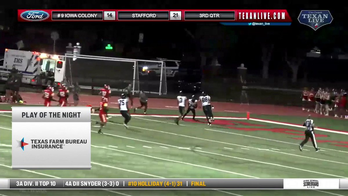 🚨 PLAY OF THE NIGHT 🚨 Iowa Colony's very own Aaron "Human joysitck" Tenner with an AMAZING RUN channeling his inner Dante Hall to help his team to a win! ⚡️ Texas UIL | #TXHSFB | Iowa Colony Football |@aaron17802054 |Dante Hall