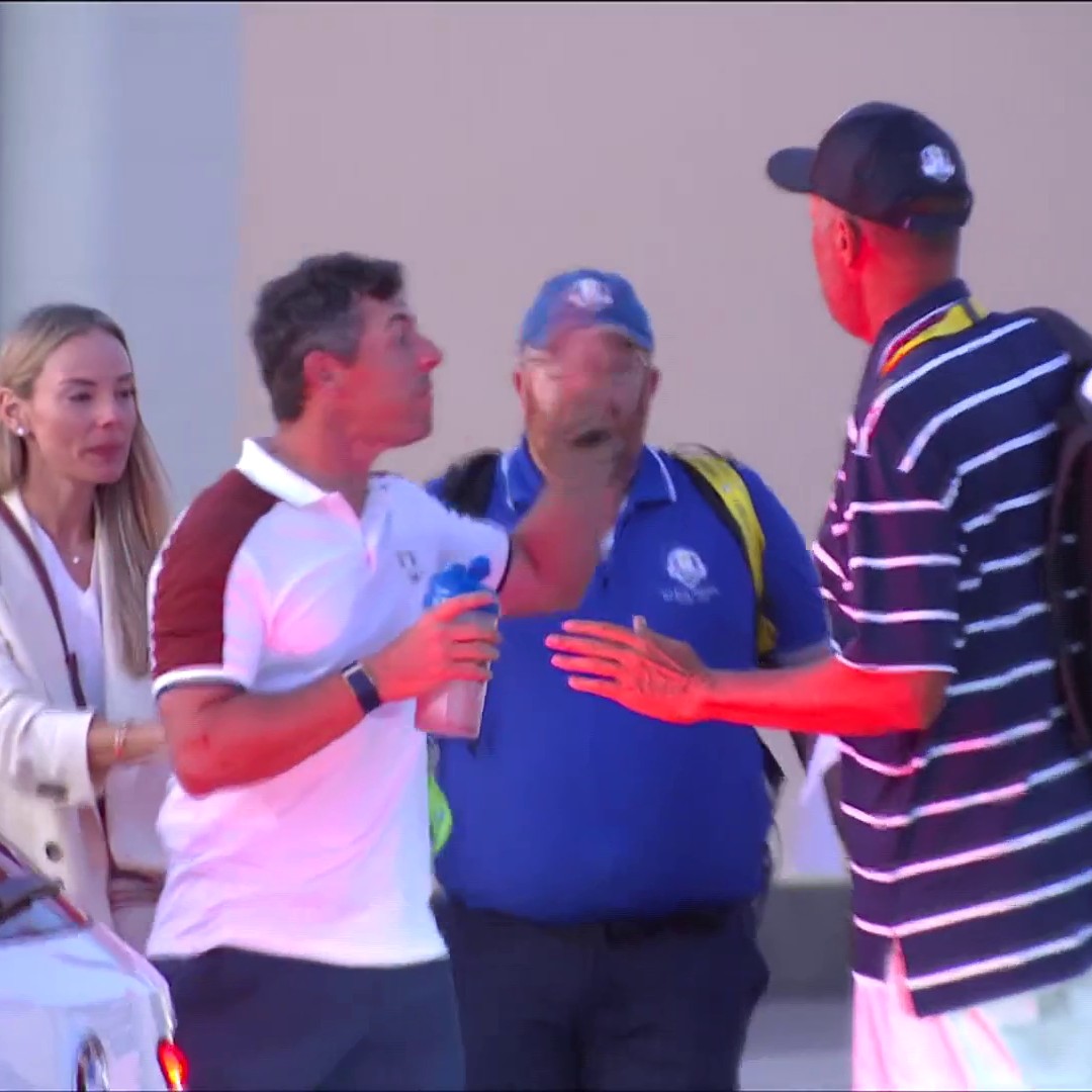 A furious Rory McIlroy confronted a Team USA caddie in the car park, after he was spotted waving his cap in McIlroy's face when lining up his final putt on 18 😳