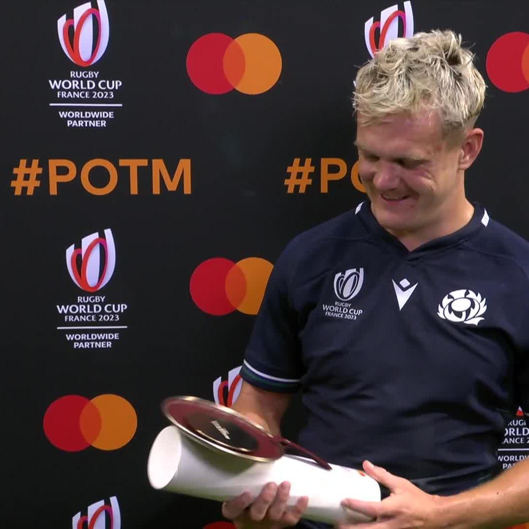 🗣 "I'm proud of the boys tonight" Mastercard #POTM Darcy Graham reflects on his side's impressive victory 🏴󠁧󠁢󠁳󠁣󠁴󠁿 #RWC2023 | #SCOvROU | #Priceless