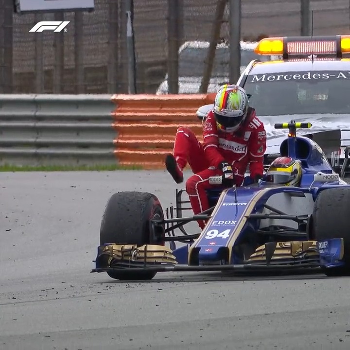 Taxi for Seb after an uber-strange collision! 💥😮🚕 #F1 #OnThisDay