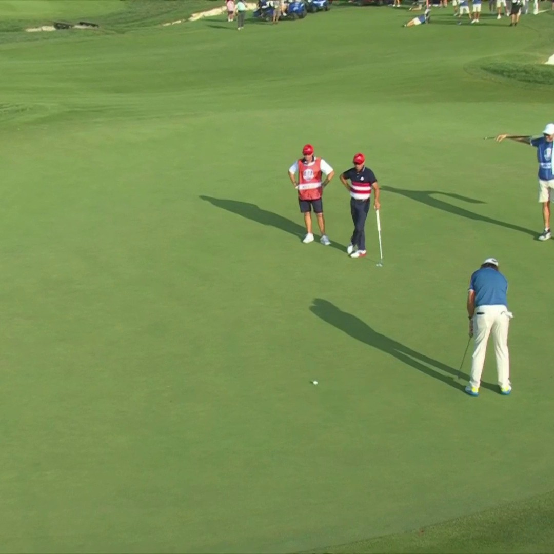 Tommy Fleetwood wins the 16th hole to go 2UP vs. Rickie Fowler and Ryder Cup Europe is on the cusp of victory. #TeamEurope 📺: NBC Entertainment and Peacock | #RyderCup