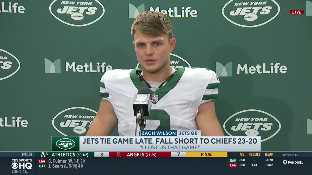 "I lost us that game." -Zach Wilson on his fumbled snap vs. Chiefs (via NFL on CBS 🏈)