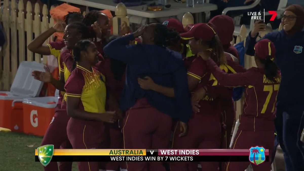 WOW. WOW. The West Indies have completed the biggest EVER run chase in women's T20I history! They chase 213 with a ball to spare and they've beaten Australia at North Sydney Oval! #AUSvWI