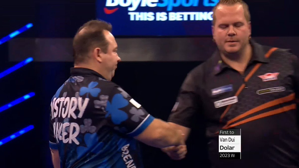 DOLAN DUMPS OUT DIRK! ๐ค Brendan Dolan is the first player through to the last 16 at the World Grand Prix, winning six of the last seven legs to complete the comeback against 2020 runner-up Dirk van Duijvenbode! ๐บ | #WGPDarts R1