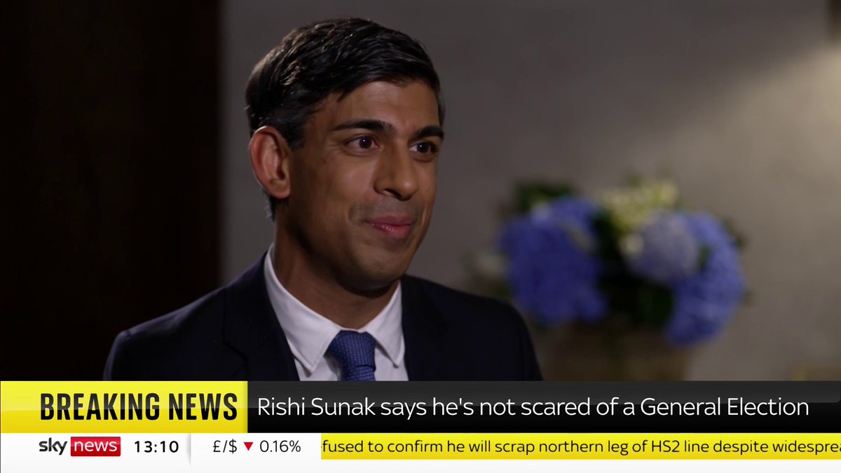 The Prime Minister Rishi Sunak tells Sky's Beth Rigby that a general election is "not what the country wants". He then denies he is afraid of a general election. 📺 Sky 501, Virgin 602, Freeview 233 and YouTube