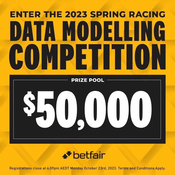 Show off your Data Modelling Skills this Spring Carnival with $50,000 up for grabs. 🏆 From Cox Plate Day on 28/10/23 to Thousand Guineas Day on 18/11/23, use bespoke Punting Form data to build your predictive racing model. 📈 T&C apply 👉