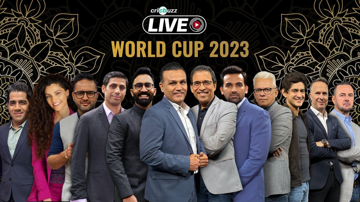 Readyyy❓ Let's Go, Chief! Our #CricbuzzLive squad is all set to regale you throughout the #WorldCup2023. Join us for all the stories, insights, opinions & fun Blockbuster guaranteed! Virrender Sehwag, Harsha Bhogle, zaheer khan, DK, Michael Vaughan, parthiv patel
